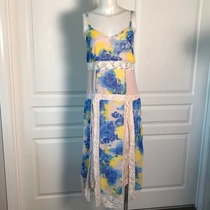 ASOS BLUE YELLOW LACE SLIP‎ DRESS